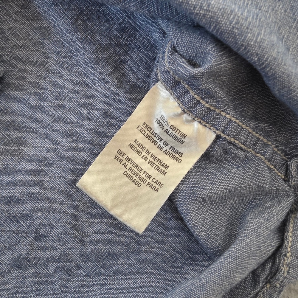 Woolrich Mens Blue Cotton Chambray Short Sleeve Button Down Shirt Large L - Picture 5 of 8